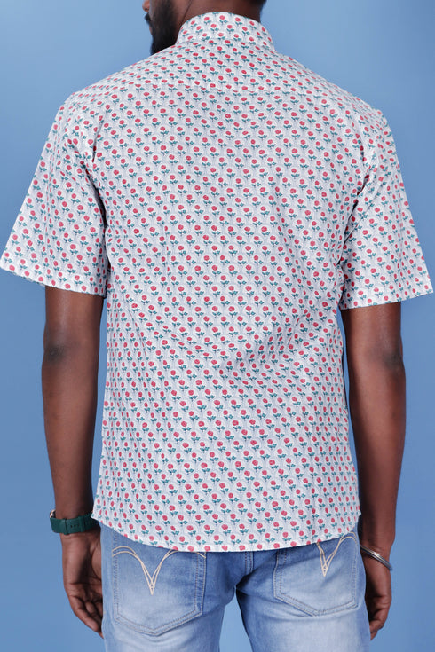 Slim Fit Cambric Cotton Men’s Half  Sleeved Shirt In Floral Print